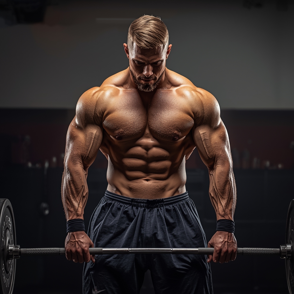 a dynamic shot of a masculine muscular athlete lifting heavy weights in a crossfit gym, intense sweat, cinematic action lighting, ultra realistic --no woman